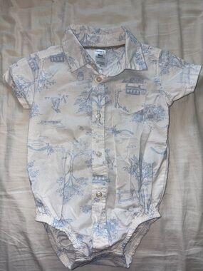 Carter's White Short-Sleeve Button Onesie with Light Blue Print